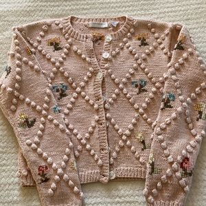 Cropped chunky vintage Liz Claiborne floral bauble cardigan